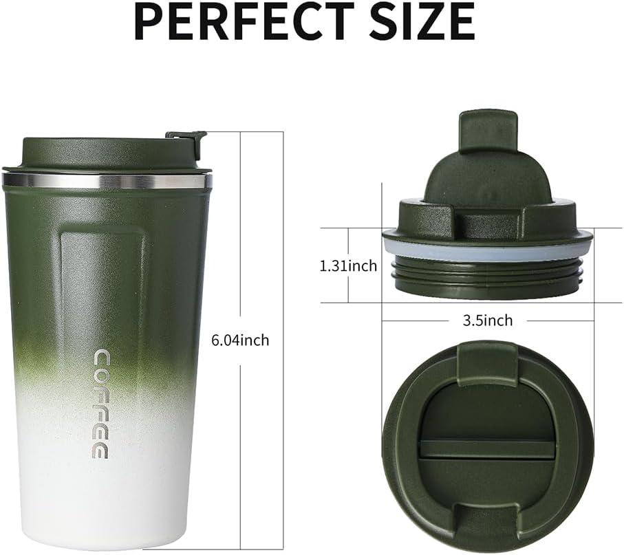 Avovy Taza de viaje de café con revestimiento de cerámica de 17 onzas, vaso aislado al vacío para automóvil con tapa a prueba de fugas, verde