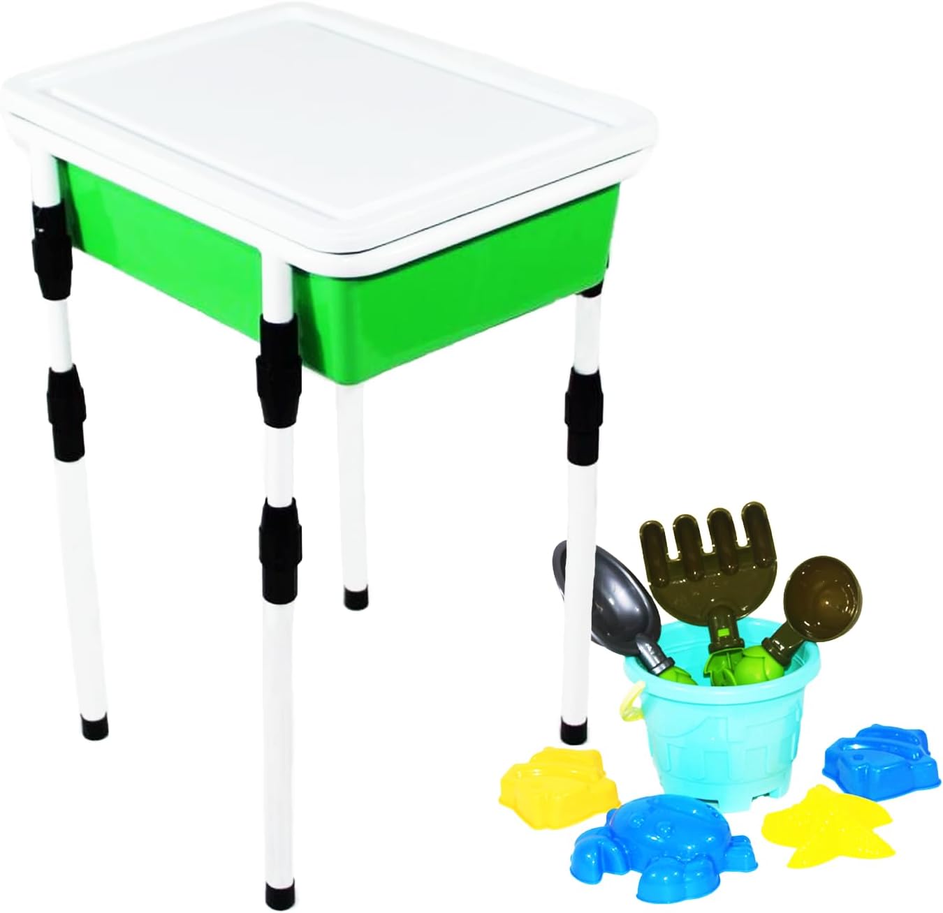 zvzvo Juego de juguetes de agua y arena (8 juegos). Mesa de agua con altura ajustable. Juegos al aire libre, caja de arena, juguetes de playa, mesa