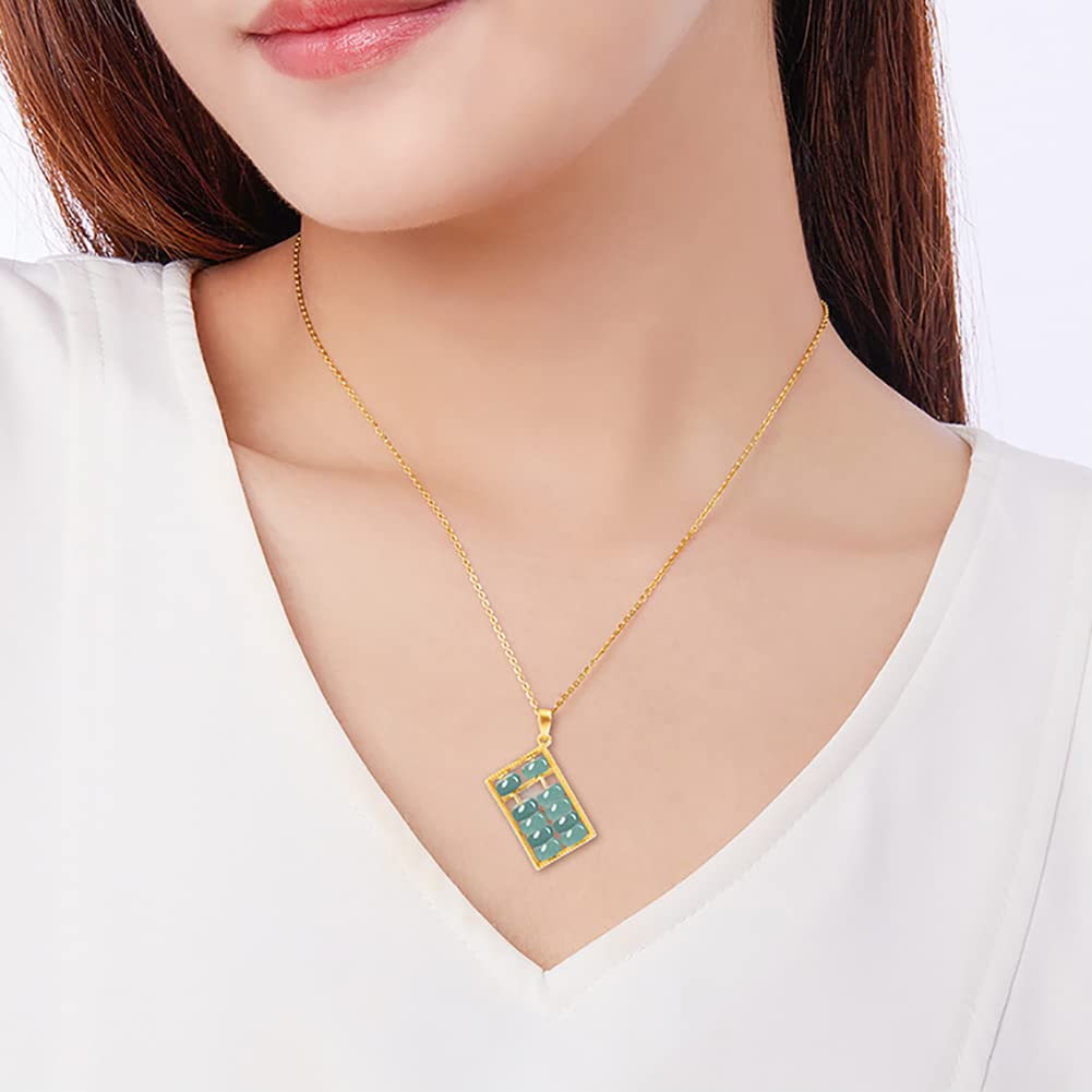 FitJinZun Chinese Natural Blue Jadeite Necklace for Women, Genuine Square Abacus Pendant with Bead, Good Luck Jewelry Fortune Gift for Her, 18inches