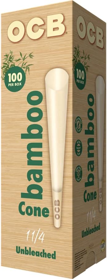 OCB Conos de papel de liar preenrollados de bambú sin blanquear 1-14 (3.307 in) Tamaño – 100 conos