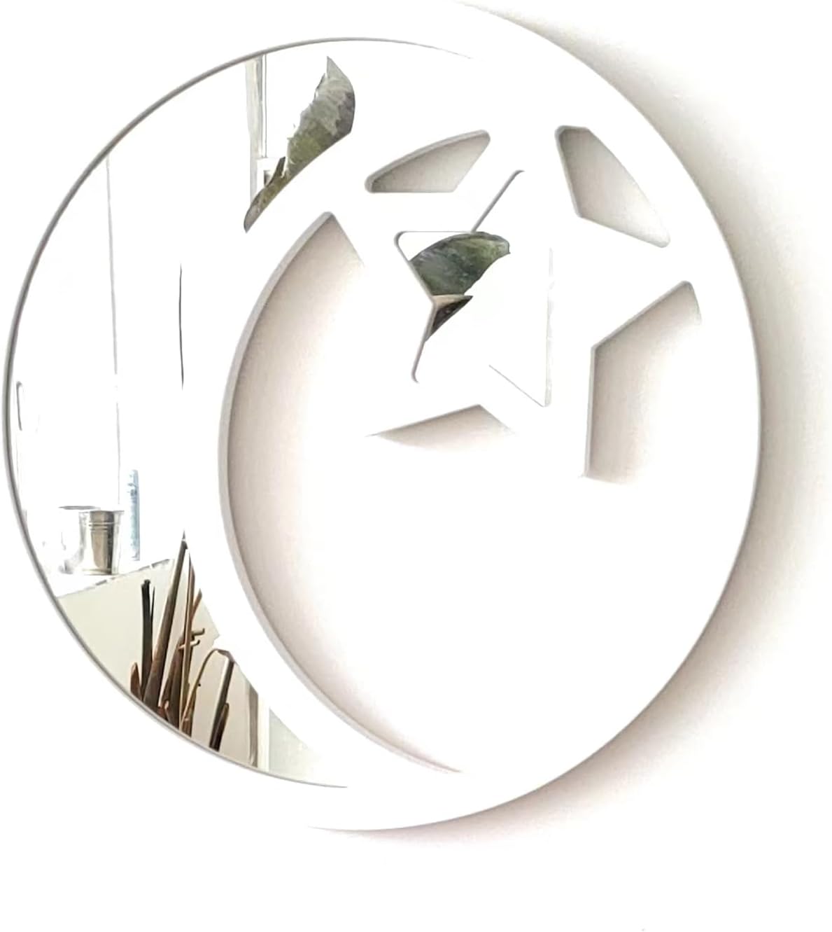 Espejo de fase lunar y sol, decoración natural escandinava, espejo decorativo de pared, decoración del hogar, espejo de luna de cristal real bohemio