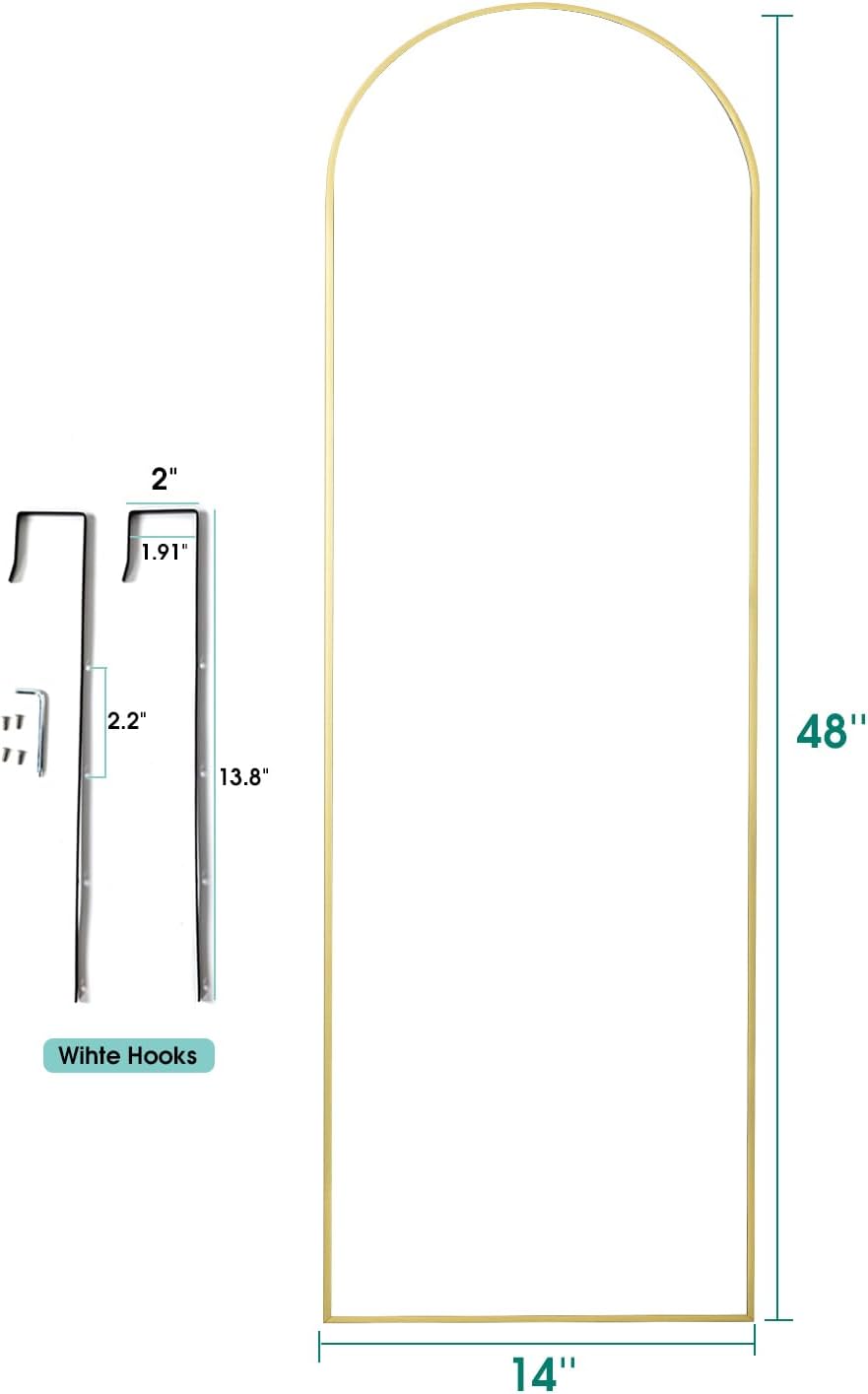 AyeWish Espejo de puerta, espejo de longitud completa sobre la puerta, espejo colgante de 14 x 48 pulgadas, espejo arqueado grande, para