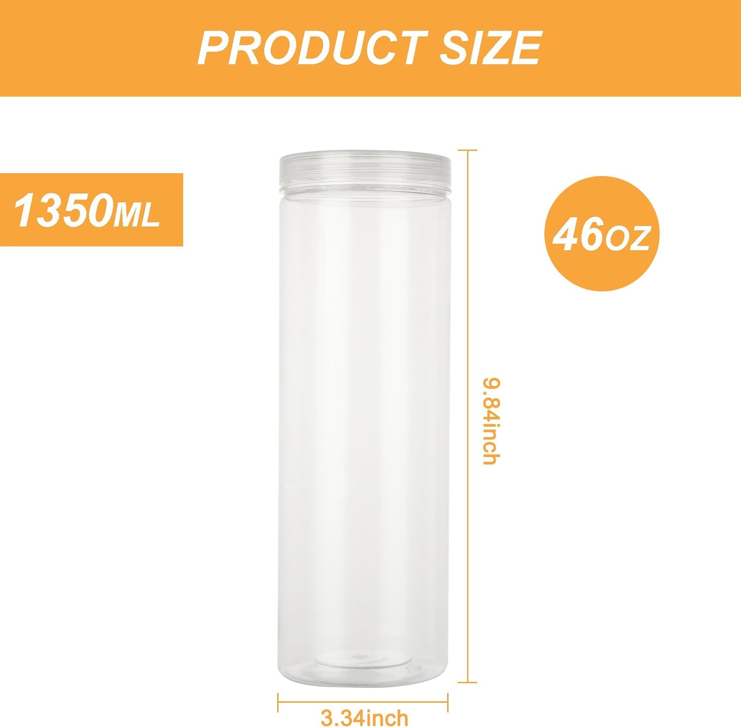 Paquete de 8 tarros de plástico transparente con tapas de 46 onzas46.0 fl oz, vacíos, redondos, de apertura ancha, con tapas de rosca para el hogar,