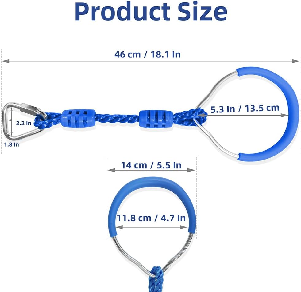 Deermon Anillos de gimnasia colgantes para marcos de escalada y columpios de jardín al aire libre, anillo ninja para niños, anillo de obstáculos de