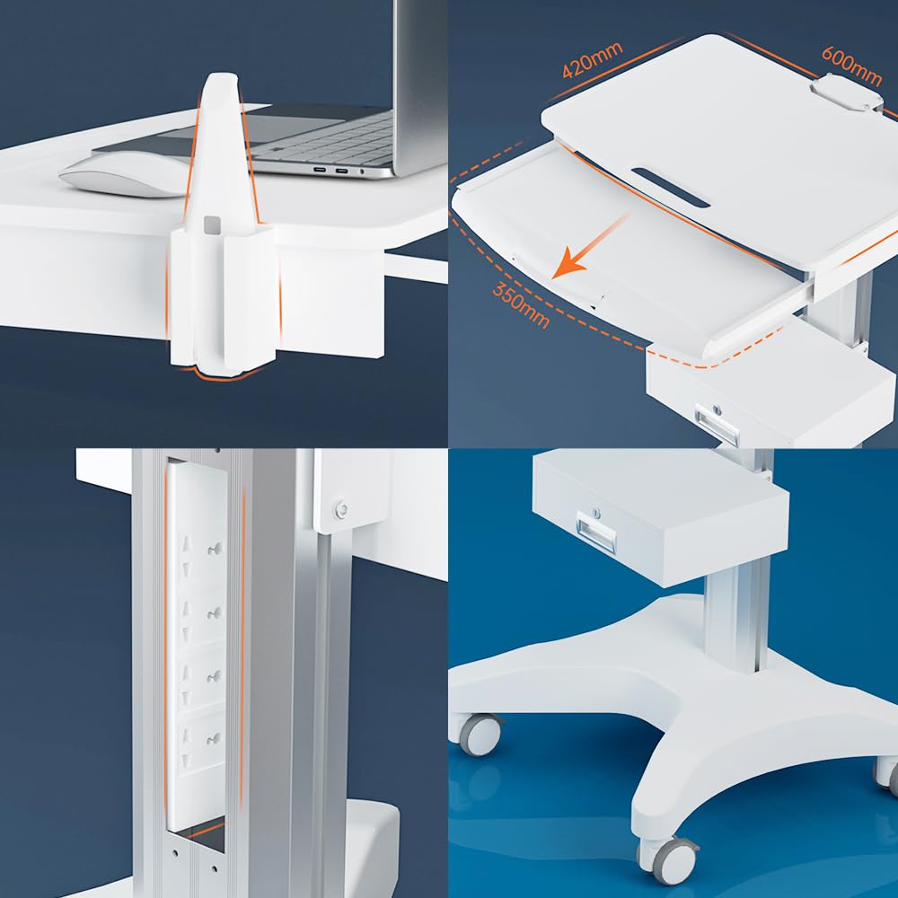 Carrito médico para hospital, portátil, portátil, con soporte para escáner oral, estación de trabajo ajustable en altura para clínica dental