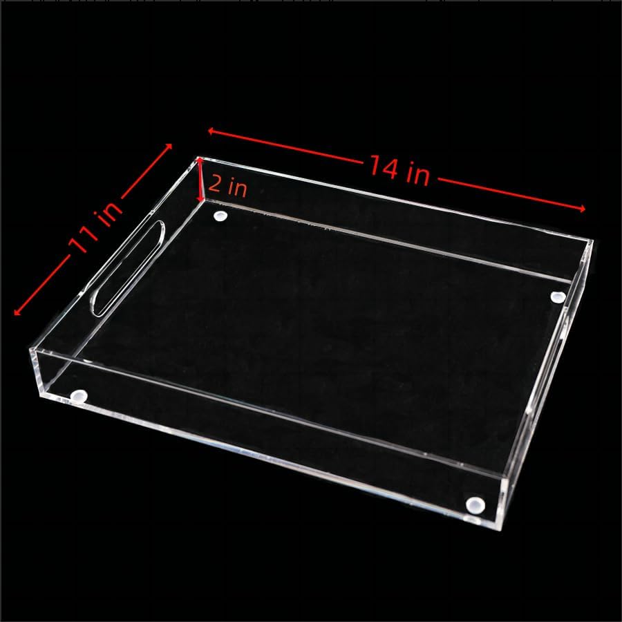 YFYCUSA Bandeja de acrílico transparente de 11 x 14 pulgadas, bandeja para servir con asas, bandejas acrílicas para servir, a prueba de derrames,