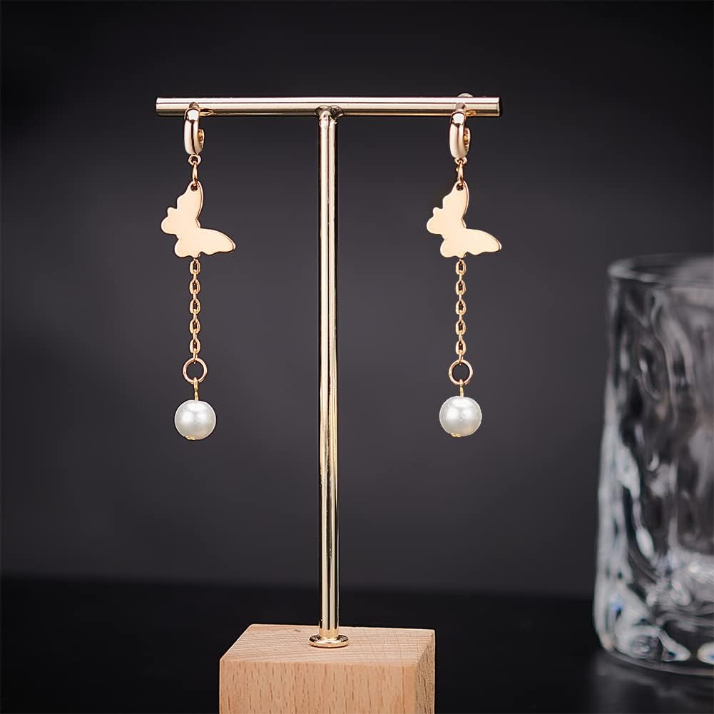 BENECREAT 16 piezas de aretes chapados en oro de 18 quilates, gancho de latón con bucles verticales, 40 tuercas de plástico para joyería de madre,