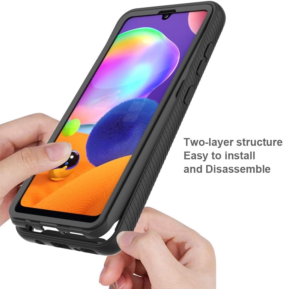Asuwish Funda de teléfono para Samsung Galaxy A31 con protector de pantalla de vidrio templado y soporte delgado, híbrida, resistente, funda