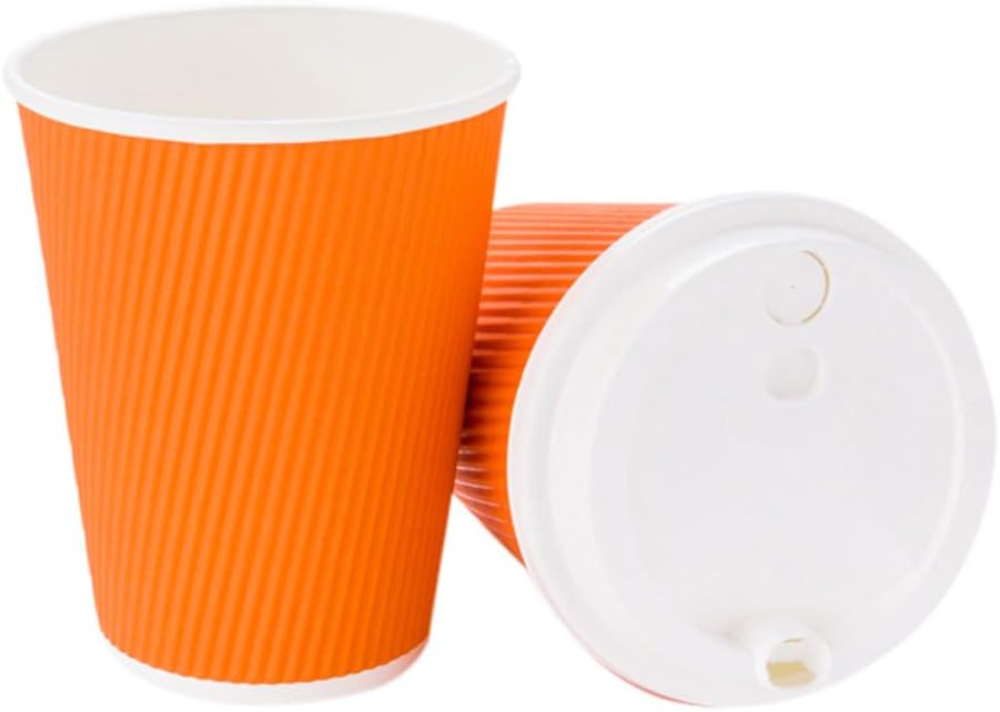Vasos de café de papel aislado de pared corrugada, 12 onzas, 12 onza, Anaranjado