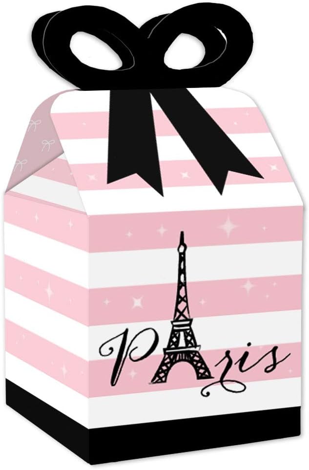 Big Dot of Happiness París, Ooh La La – Cajas de regalo cuadradas para baby shower o fiesta de cumpleaños – Juego de 12 cajas de lazo con temática