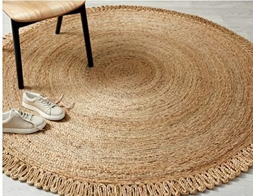 GRUHUM Alfombra redonda de yute de 3 pies, colección redonda de fibra natural, hecha a mano, con encanto bohemio, alfombra de yute suave, trenzada,