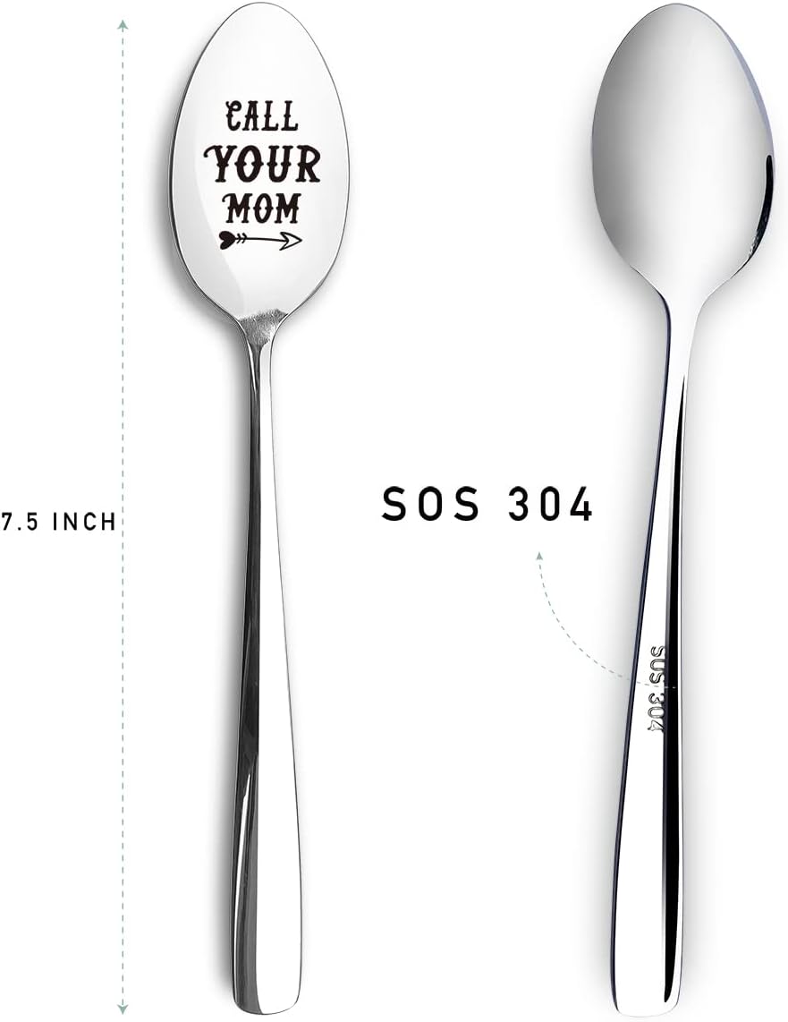Cuchara con texto en inglés “Call Your Mom”, regalo divertido para mamá, madre, helado, té, café, cereales, cuchara para amantes de los cereales, el