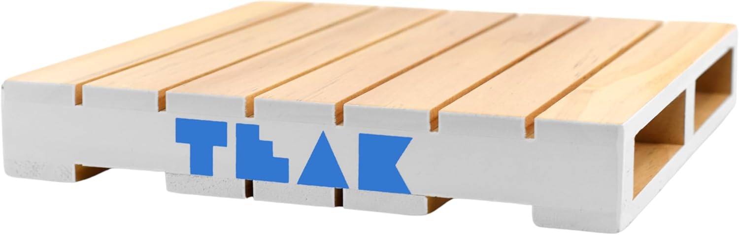 Teak Tuning Paleta de diapasón de madera – 6.25 x 6.25 x 1 pulgada – escala 112 – Bordes blancos pintados con logotipo azul claro