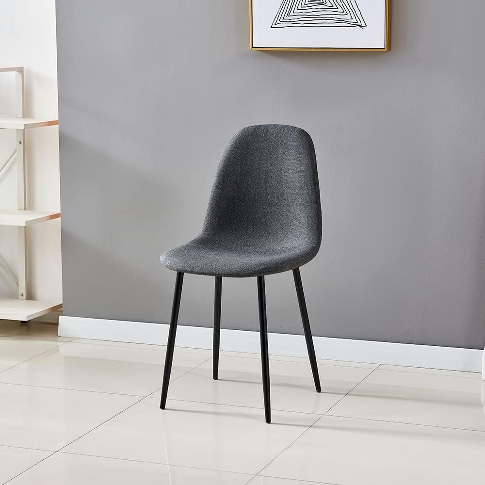 IDS Home Juego de 4 sillas de comedor, sillas auxiliares de tela moderna de mediados de siglo, respaldo curvado tapizado sin brazos con patas de