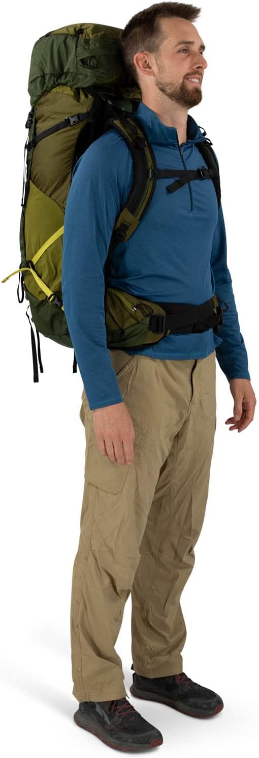 Osprey Atmos AG LT 50L Mochila de mochilero para hombre, Scenic ValleyVerde Peppercorn, LXL