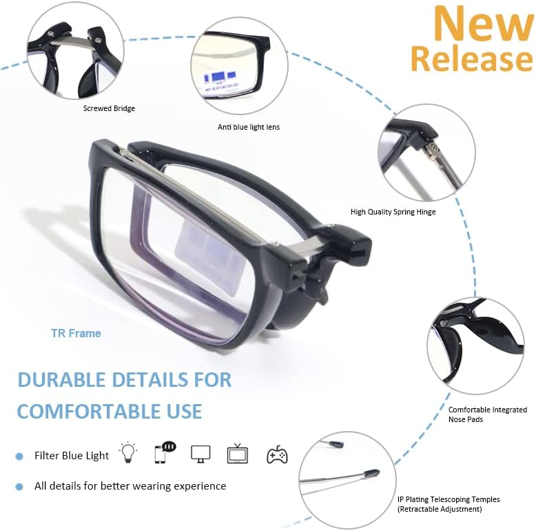 3 Pack Folding Reading Glasses Men Women Blue Light Blocking with Mini Portable Clip Case Small Readers Eyeglasses