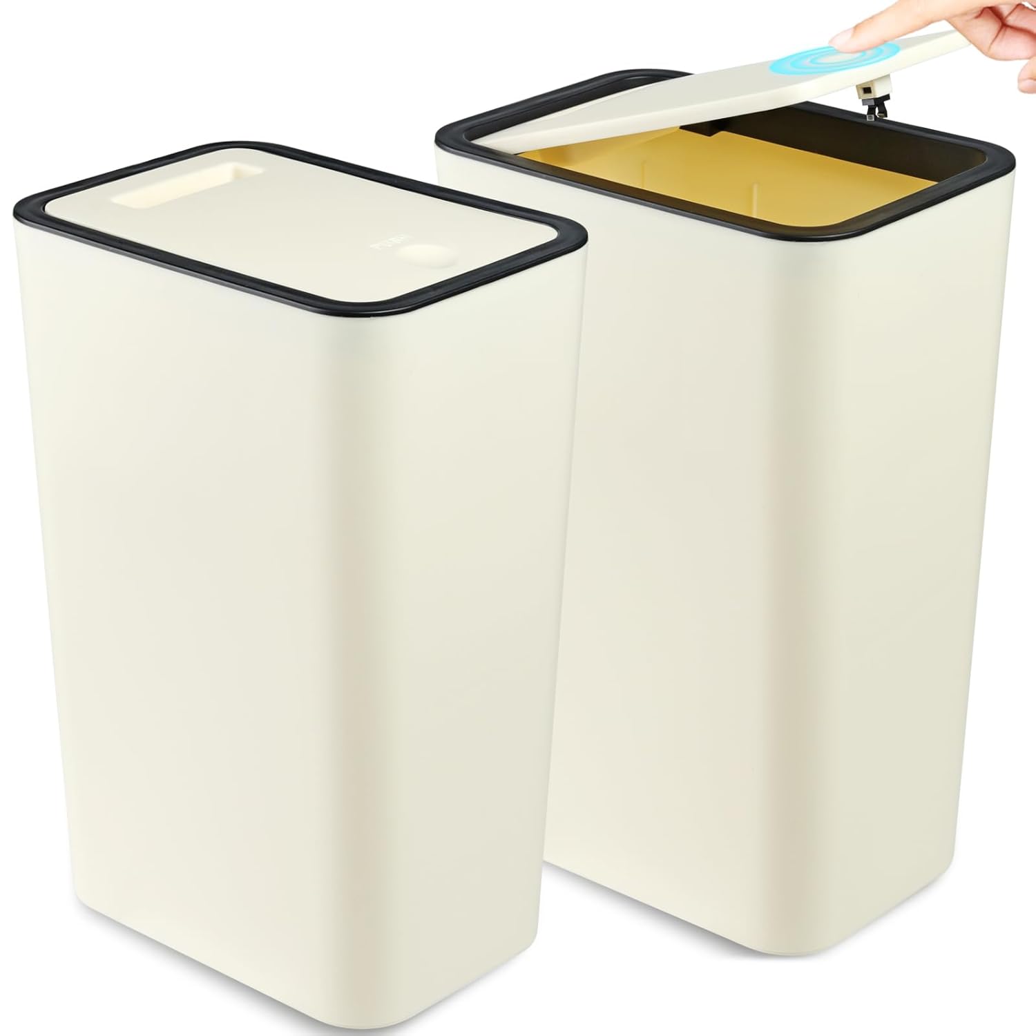 Anzoymx Botes de basura para baño con tapas, paquete de 2 botes de basura de cocina de 4 galones con tapa desplegable, cesta de basura pequeña y