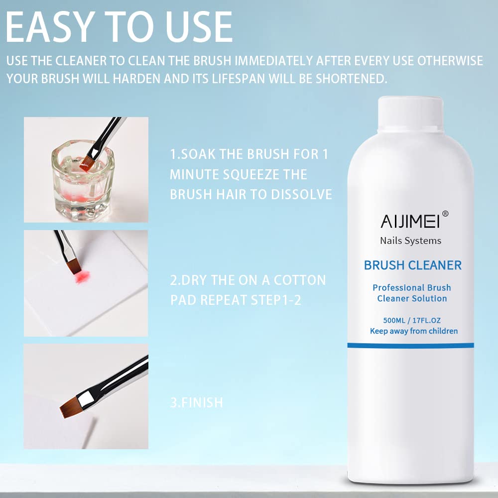 AIJIMEI Acrylic Nail Brush Cleaner 17FL.OZ 500ml Acrylic Brush Cleaner Restorer Liquid Solution for Acrylic Paint Brush Cleaner Nails Acrylic Powder