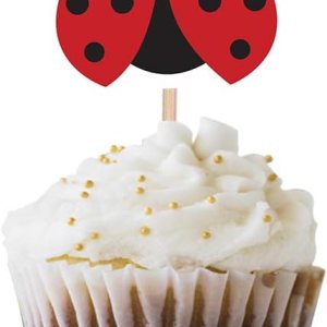 Juego de 24 palillos para cupcakes, mariquitas rojas para baby shower, fiesta de cumpleaños Juego de 24 palillos para cupcakes, mariquitas rojas para baby shower, fiesta de cumpleaños