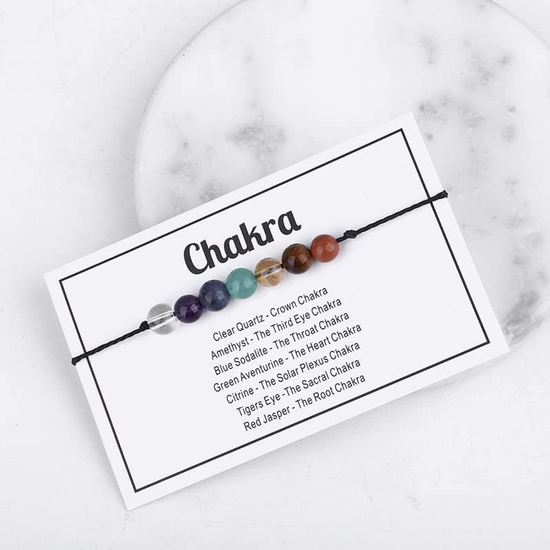 Pingyongchang Pulseras de cuentas de cristal curativo de amatista de 7 chakras, ansiedad espiritual Reiki, pulseras de cuentas de cristal con
