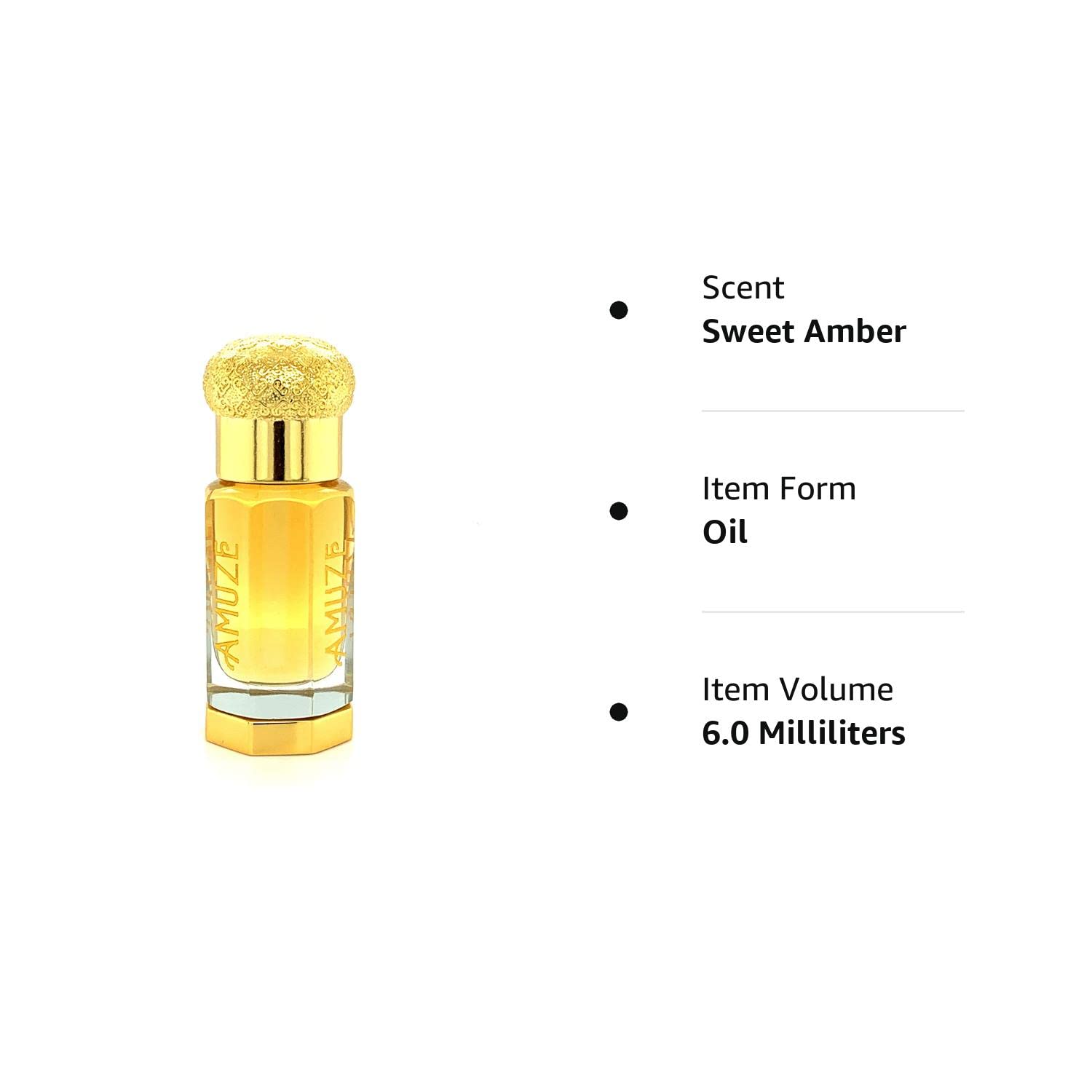 Ámbar dulce, 0.2 fl oz  Aceite de perfume premium  Aceite Attar  Sin alcohol  Vegano y libre de crueldad  por Amuze Fragrance