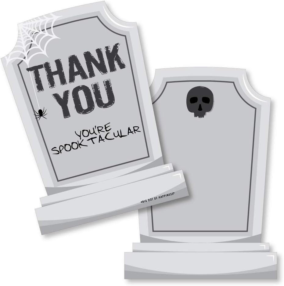 Big Dot of Happiness Graveyard Tombstones – Tarjetas de agradecimiento con forma – Tarjetas de agradecimiento para fiesta de Halloween con sobres –