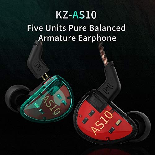 EZ EAR KZ AS10 Auriculares de alta fidelidad con cable en auriculares con monitor de oído, 5 armadura equilibrada 5BA con cable con cancelación de
