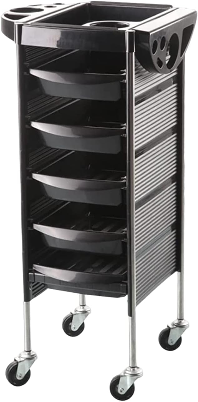 GORLENKEBeauty – Carrito de peluquería con ruedas con 5 cajones, carrito de peluquería con ruedas, color negro Y