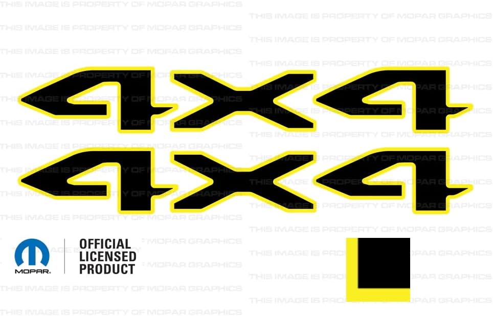 Decal Mods Calcomanías gráficas de cabecera de 4 x 4 para Jeep WranglerGladiator JLJT (2019-2022), negro con contorno amarillo FBYO (juego de 2)