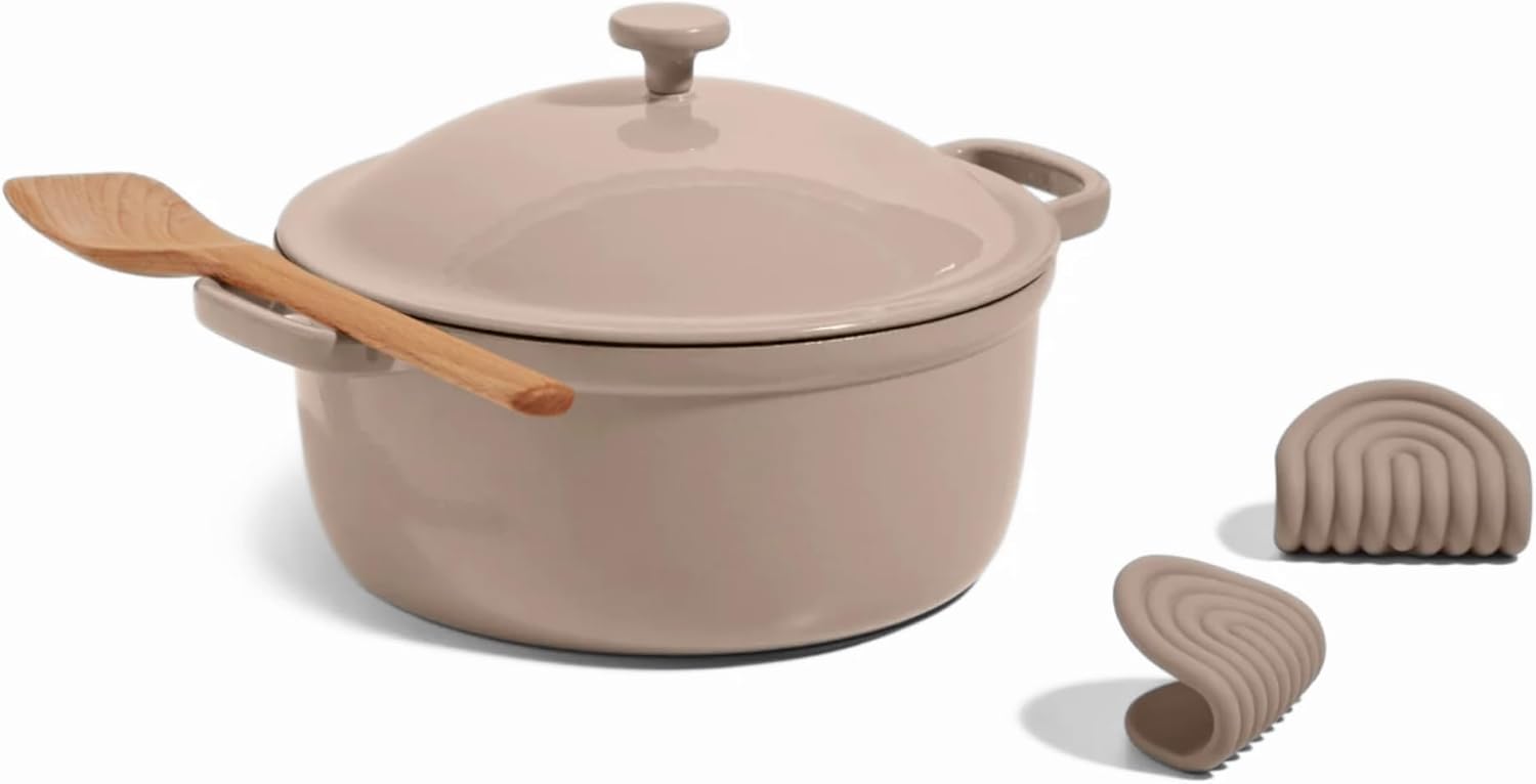 Our Place Olla perfecta de hierro fundido  Horno holandés esmaltado sin toxinas 6 en 1 multifuncional de 5.5 cuartos de galón con tapa autohilvanada