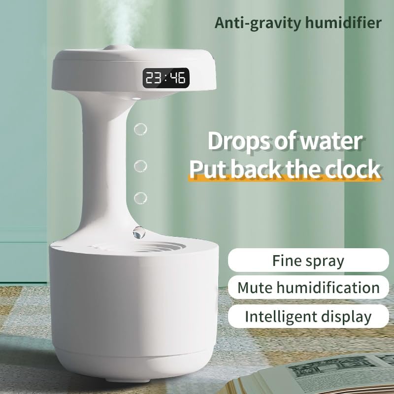 Baddie Humidificador antigravedad con reloj de gota de agua Difusor de aroma de reflujo de gran capacidad Oficina Dormitorio Silencio niebla pesada