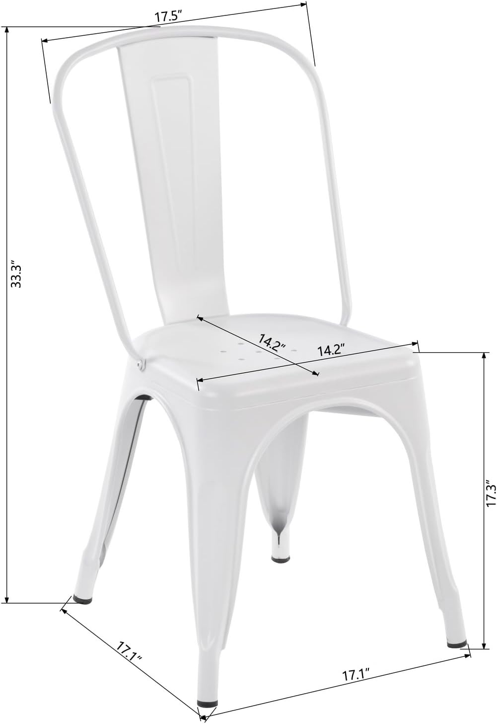 Homy Casa Juego de 2 sillas de comedor de metal, sillas apilables de altura de asiento de 17.3 pulgadas, sillas clásicas de patio, sillas laterales