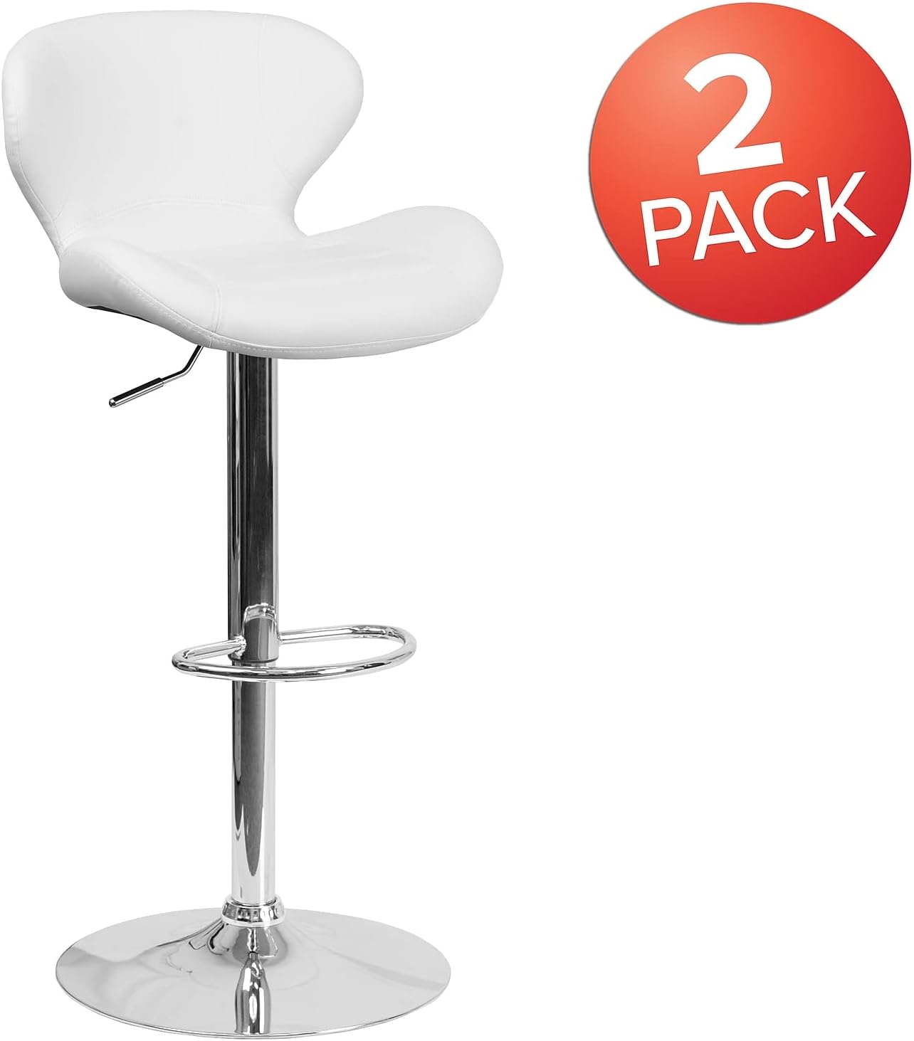 Flash Furniture Contemporáneo vinilo negro Altura Ajustable Taburete con Base Cromada, Vinilo, Blanco (White Vinyl)