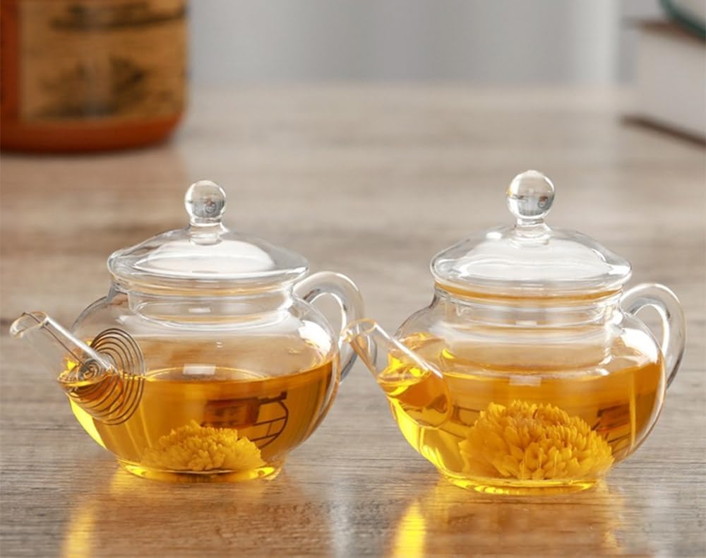 123Arts Tetera pequeña, tetera de vidrio con infusor, tetera para té suelto con tapa, 8 onzas