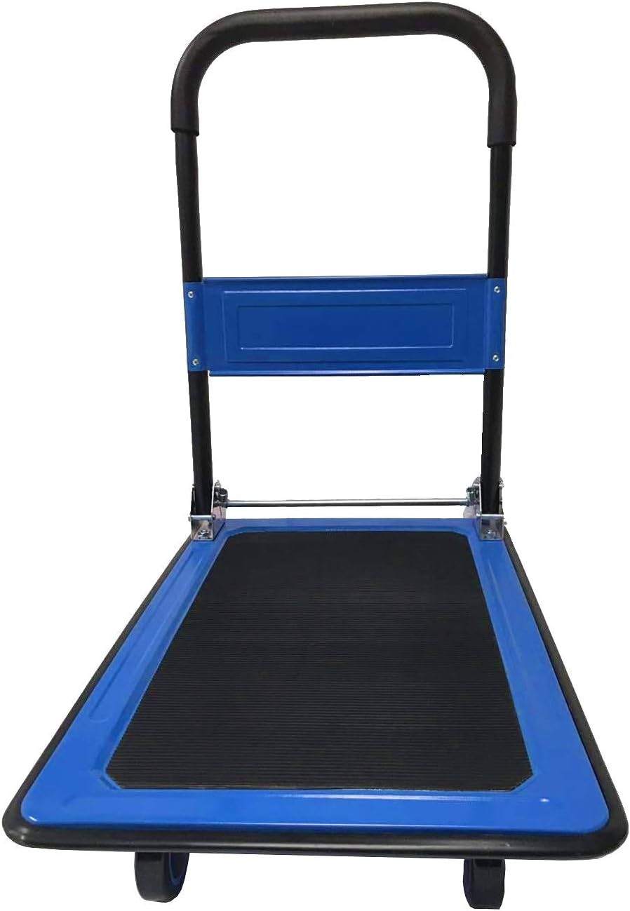 Carrito de empuje Dolly AFT PRO USA – Carrito plegable con plataforma de empuje, ruedas giratorias de 360 grados, mango plegable (azul, 330 libras)