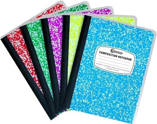 Cuaderno de composición de papel cuadriculado, paquete de 5, 200 páginas (100 hojas), cuaderno de composición a rayas cuádruples, libro de