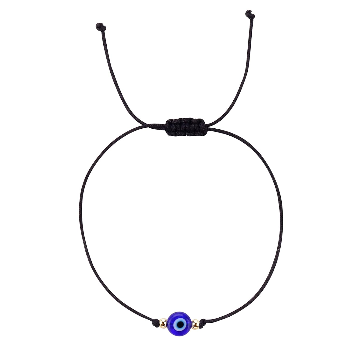 Evil Eye Bracelet Anklet Black Red String Lucky Protection Handmade Adjustable Bracelets for Women Men Boys Girls (Black string blue eye gold)