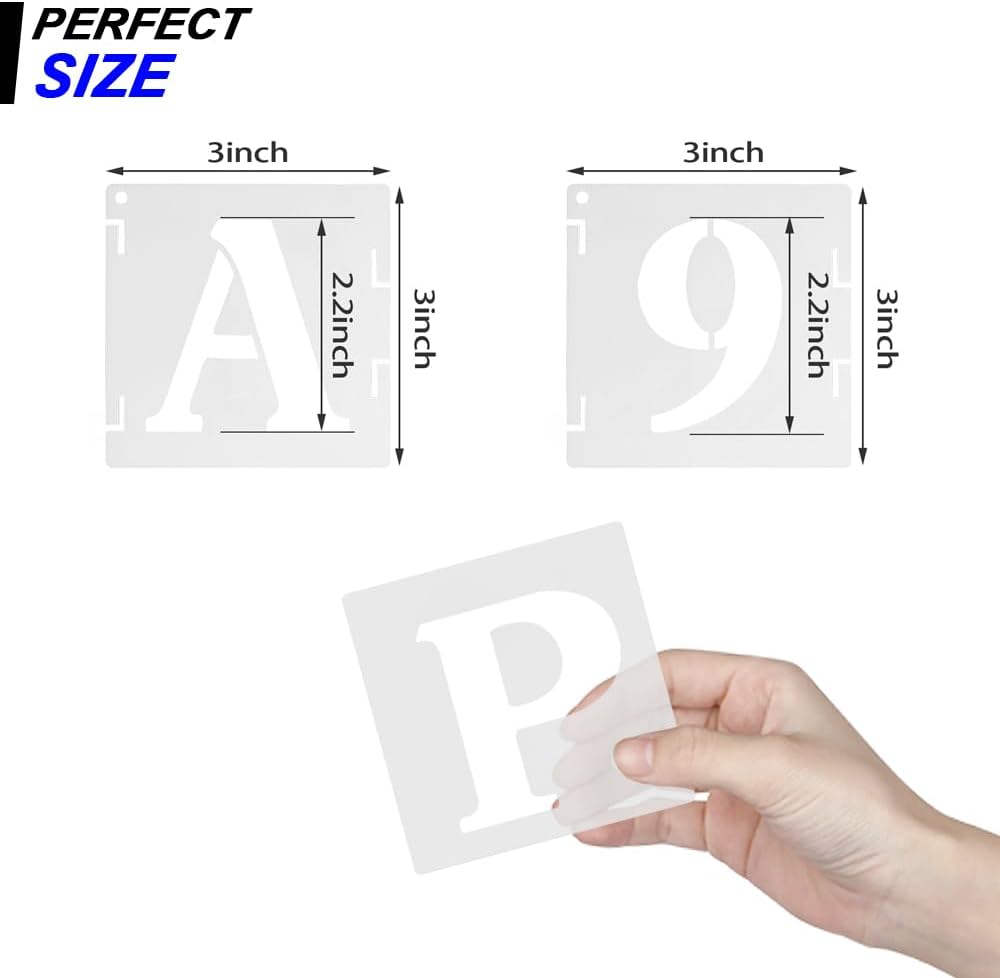 3” Letter Stencils, 36 Pcs Alphabet Art Craft Stencils, Reusable Plastic Number Templates Letter Stencils for Painting on Wood, Wall, Fabric, Rock,