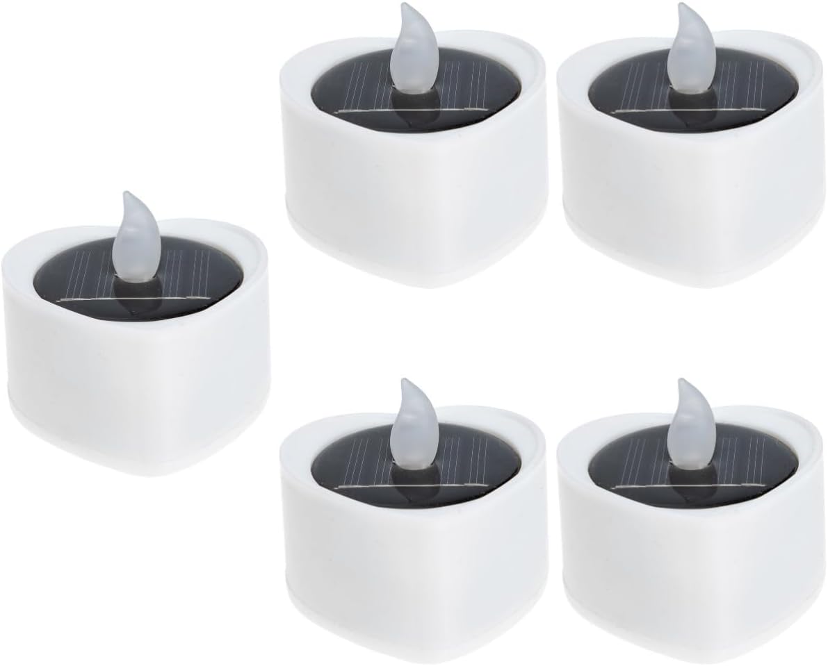 DOITOOL 5 unids luz solar de vela intermitente solar lámpara de vela velas sin llama parpadeantes velas de corazón con pilas velas románticas