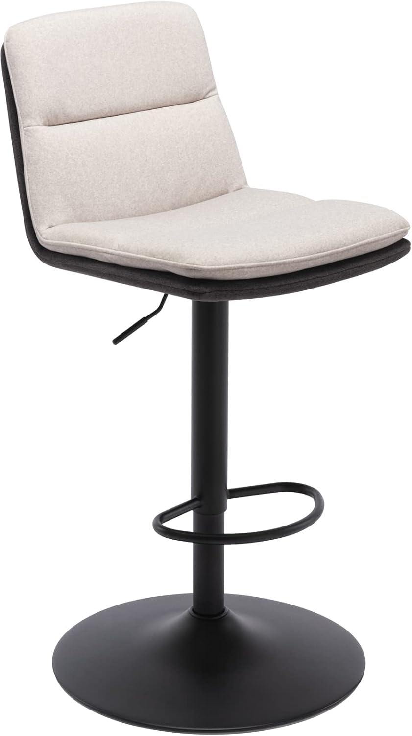 Brage Living Taburete de bar ajustable de tela, taburete giratorio de altura de mostrador con respaldo, silla de bar de cocina sin brazos para