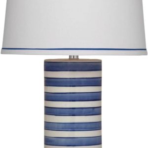 Bassett Mirror L3236TEC – Lámpara de mesa de cerámica con rayas de regata, azul y blanco Bassett Mirror L3236TEC – Lámpara de mesa de cerámica con rayas de regata, azul y blanco