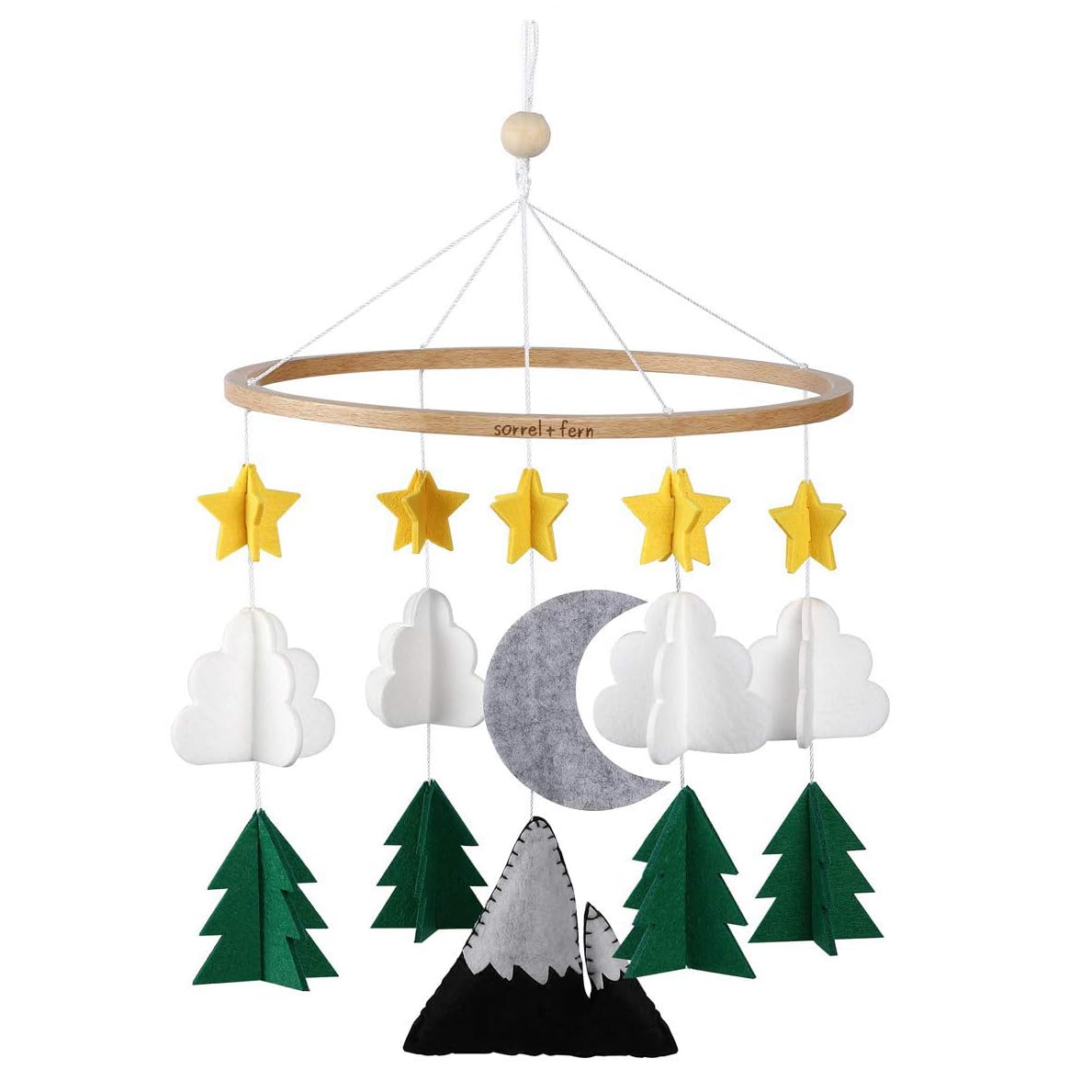 Móvil para cuna de bebé (Noche de bosque estrellado, verde perenne)  Regalo de baby shower, decoración de guardería para niños y niñas