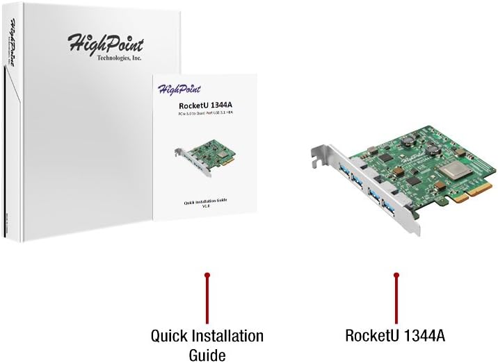 HighPoint Technologies Tarjeta controladora USB-A 3.2 10Gbs RocketU 1344A de 4 puertos