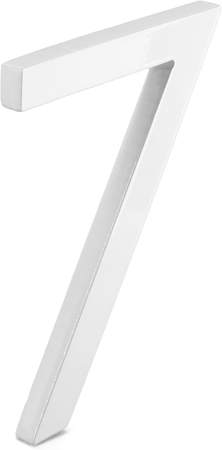 Montague Metal Products MHN-8-F-WE1-2 Números de casa de dirección flotantes modernos de aluminio cepillado sólido, 8 pulgadas, blanco con