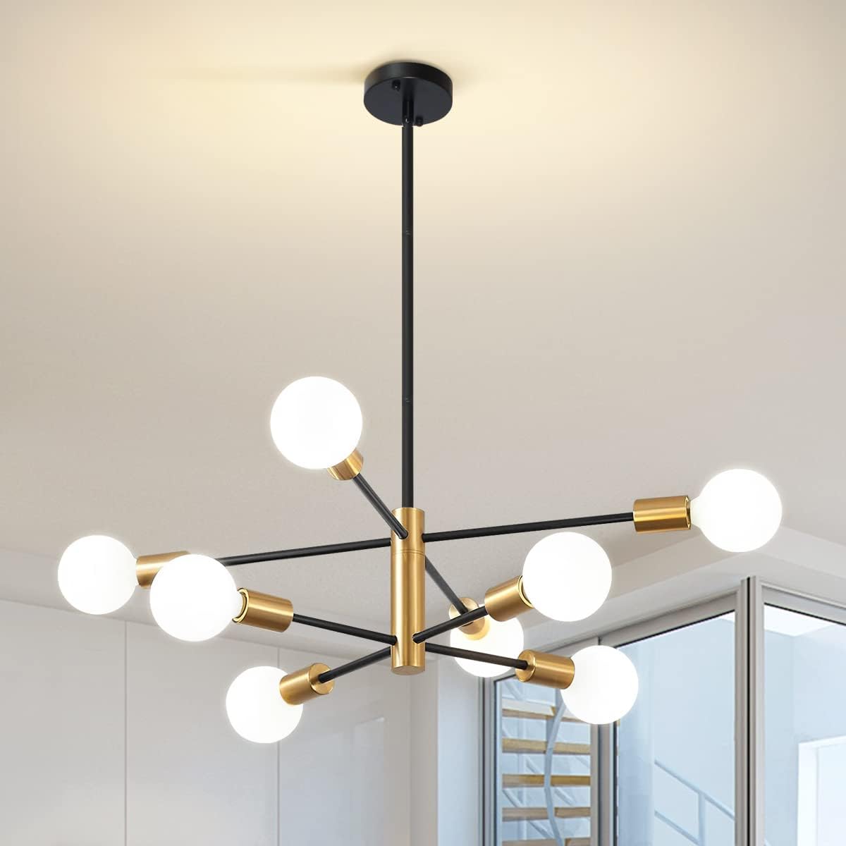Candelabros Sputnik modernos con 8 lámparas doradas y negras, iluminación colgante contemporánea ajustable para colgar en el techo para salas de
