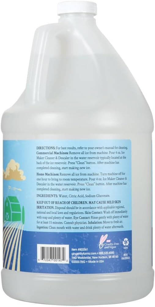 Ginger Lily Farms Botanicals – Limpiador y descalcificador de hielo a base de plantas para todas las máquinas de hielo, 32 usos, seguro para todos