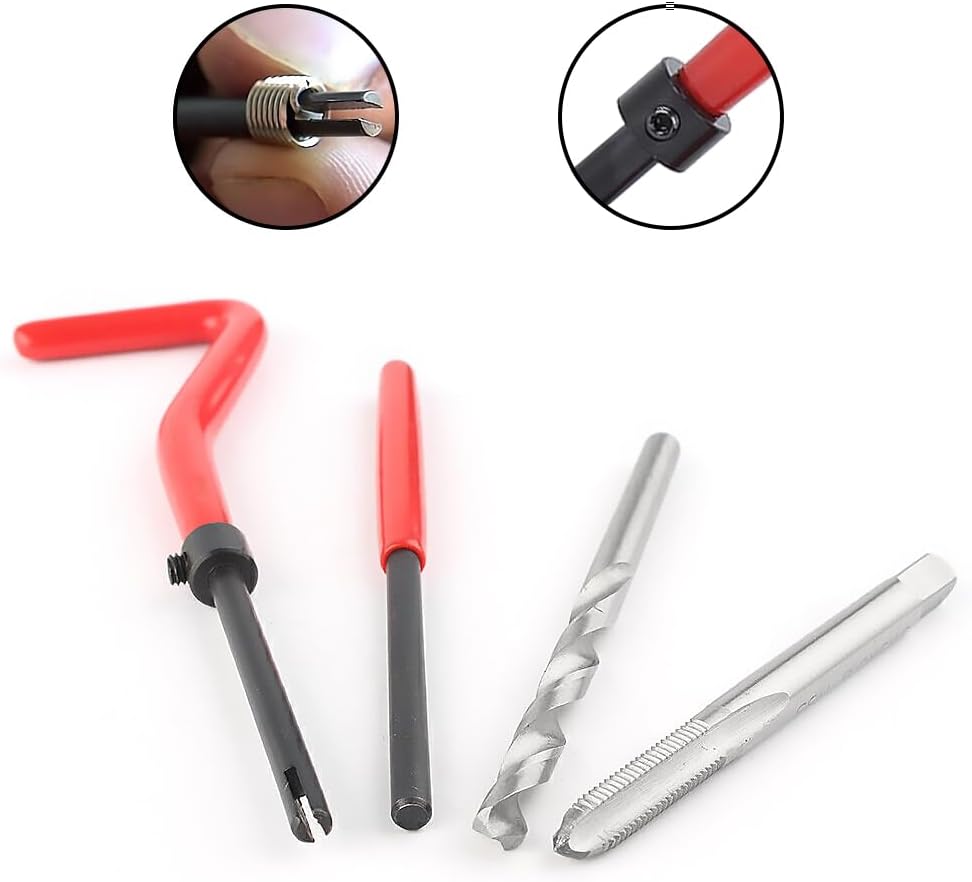 Kit de reparación de roscas de acero inoxidable, inserto de reparación de rosca métrica M8 x 0.049 in, pinza de freno, guía de rosca, juego de