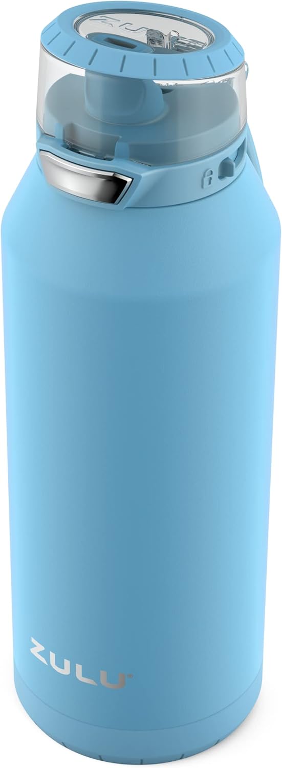 ZULU Swift Botella de agua de acero inoxidable aislada al vacío con popote de silicona cubierto, 32 onzas (azul hielo)