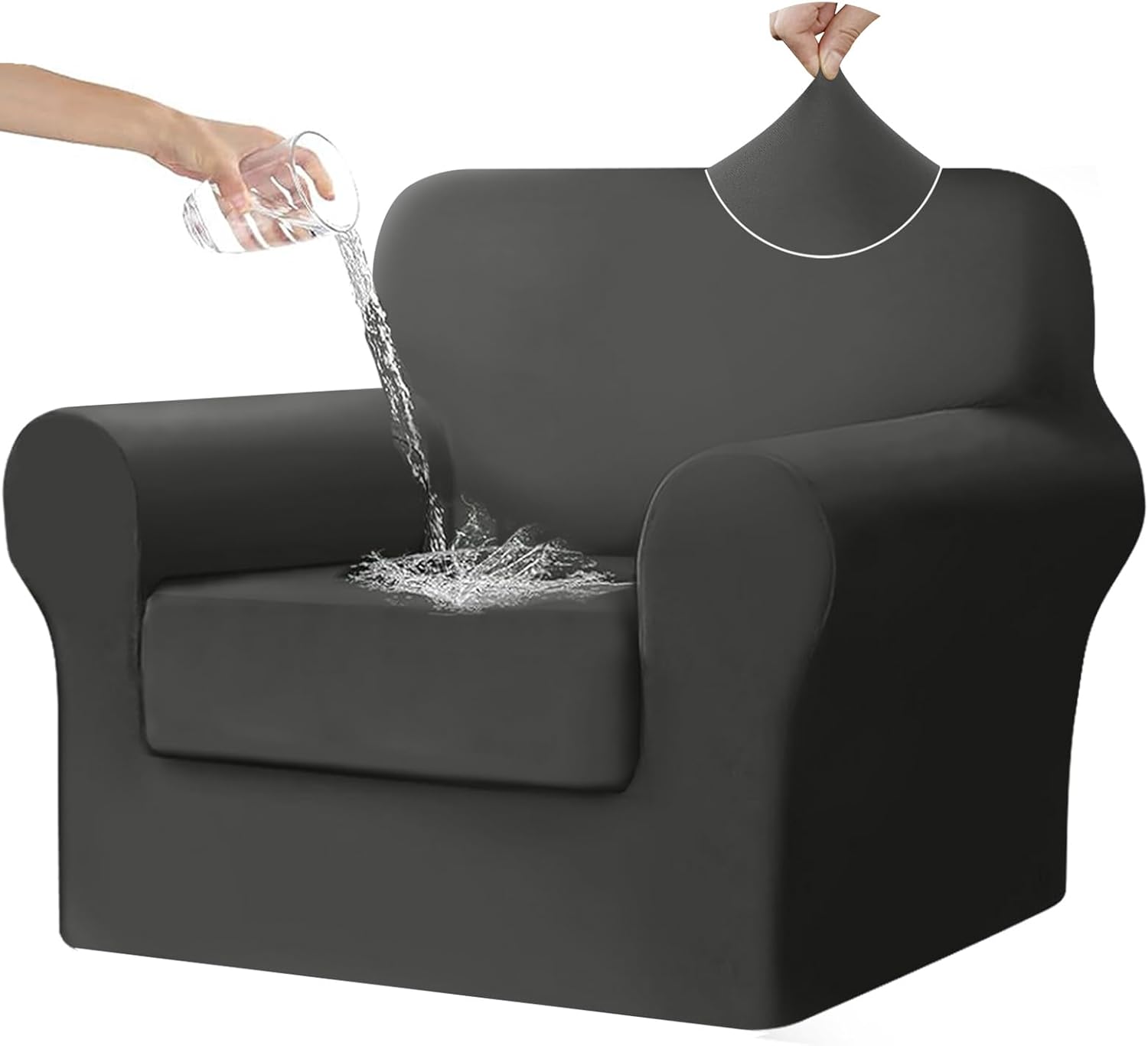 HDCAXKJ Juego de 2 fundas para sillones 100 % impermeables para sala de estar, fundas elásticas para sofá con brazos, fundas protectoras lavables