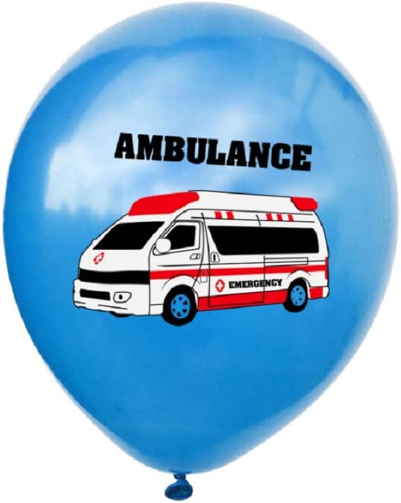 15pcs Globos de látex Ambulancia Vehículo Impresión Globos Globos Confeti para Niños Cumpleaños Fiesta Favores – Azul y Rojo